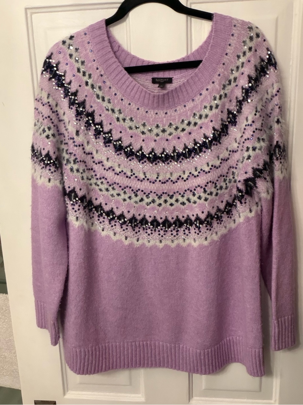 Talbots wool blend sparkly Lavender Crewneck Sweater, fuzzy 1x plus gorgeous wow - Picture 7 of 13